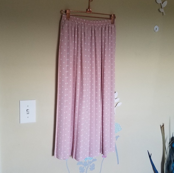 Vintage Pink White Polka Dot Pleated Skirt Small - Picture 3 of 7